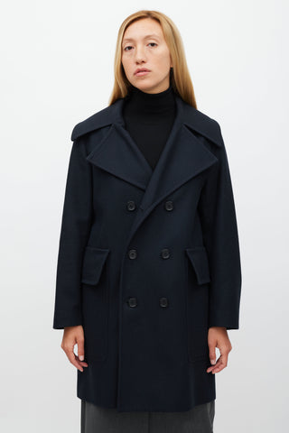 Sandro Navy Wool Double Breasted Coat