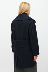Sandro Navy Wool Double Breasted Coat