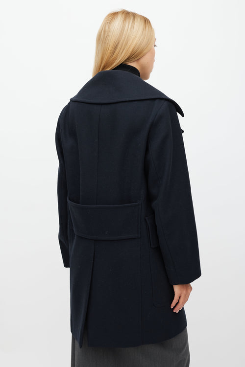 Sandro Navy Wool Double Breasted Coat