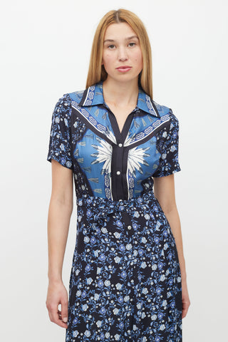 Sandro Navy & Multicolour Floral Belted Dress