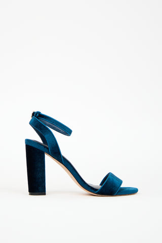 Sandro Navy Velvet Strap Sandal