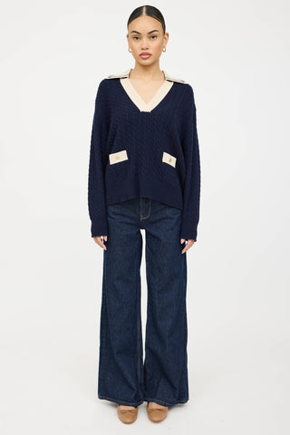 Sandro Wool Cableknit V-Neck Sweater