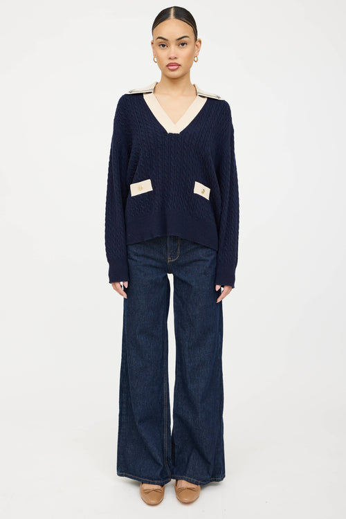 Sandro Wool Cableknit V-Neck Sweater