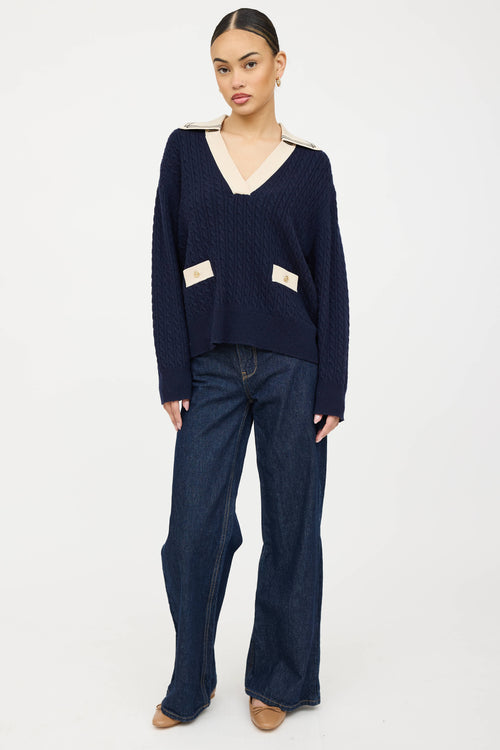 Sandro Wool Cableknit V-Neck Sweater