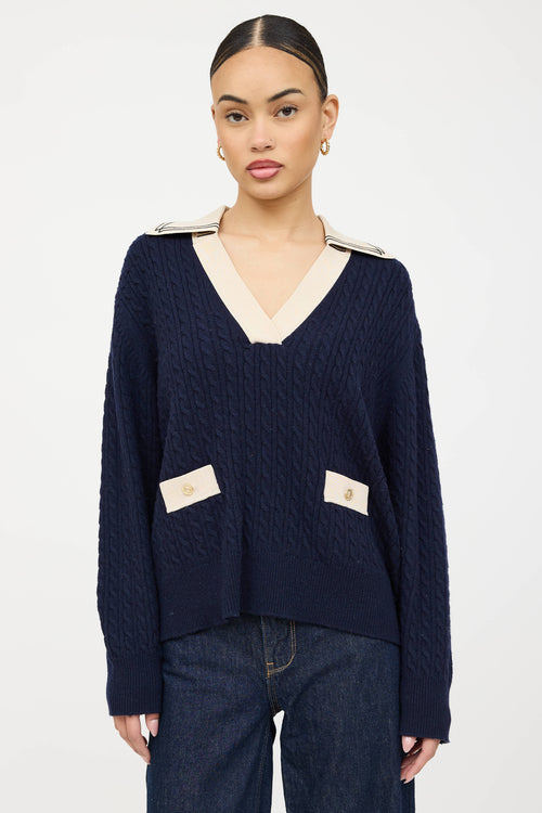 Sandro Wool Cableknit V-Neck Sweater