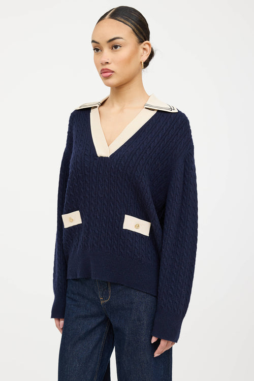 Sandro Wool Cableknit V-Neck Sweater