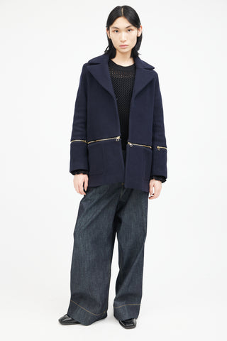 Sandro Navy & Gold Wool Zip Jacket