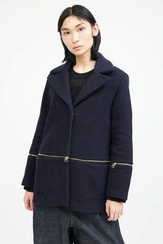 Sandro Navy & Gold Wool Zip Jacket