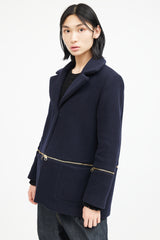 Sandro Navy & Gold Wool Zip Jacket