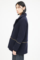 Sandro Navy & Gold Wool Zip Jacket
