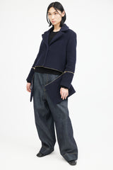 Sandro Navy & Gold Wool Zip Jacket