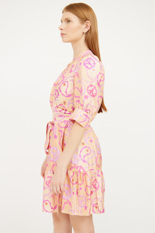 Sandro Orange & Pink Floral Wrap Dress