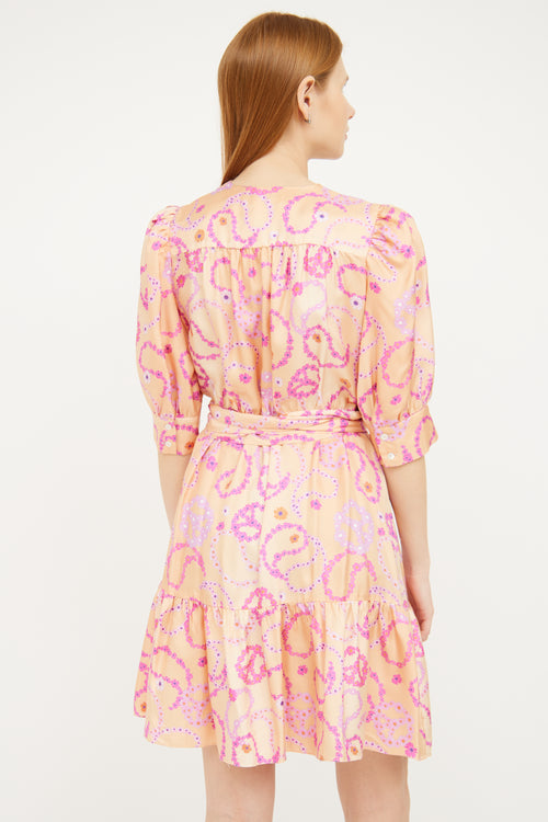 Sandro Orange & Pink Floral Wrap Dress