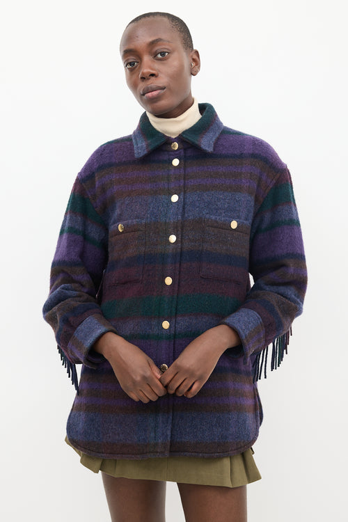 Sandro Purple & Green Wool Striped Shacket