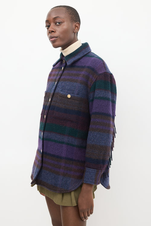 Sandro Purple & Green Wool Striped Shacket