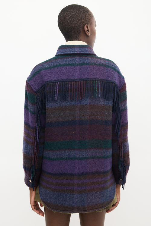 Sandro Purple & Green Wool Striped Shacket