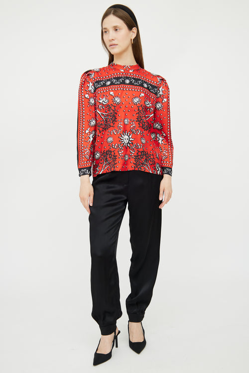 Red & Multi Patterned Silk Blouse Sandro