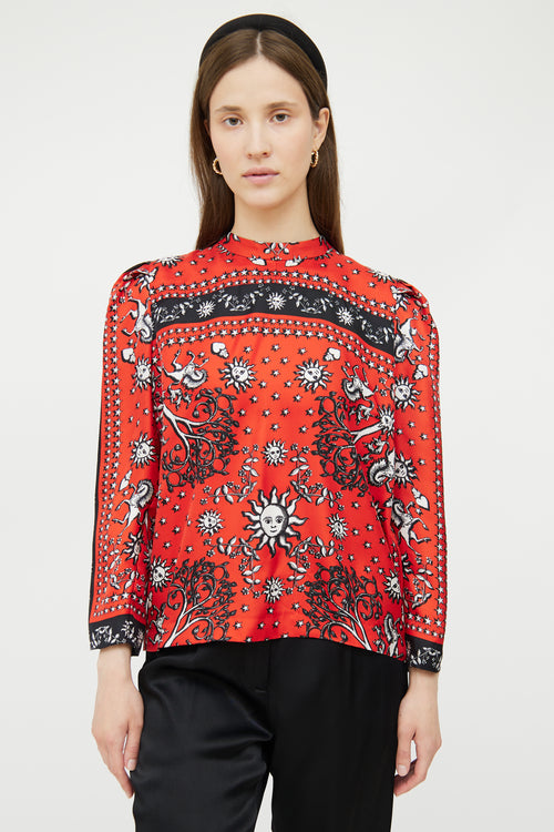 Red & Multi Patterned Silk Blouse Sandro