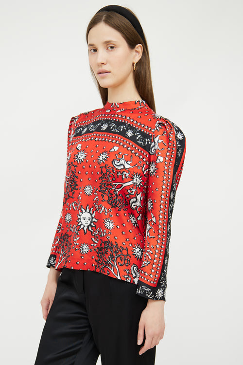 Red & Multi Patterned Silk Blouse Sandro