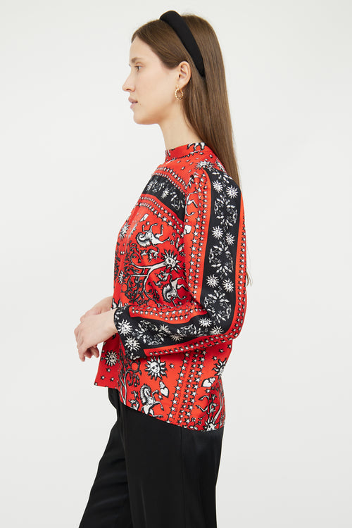 Red & Multi Patterned Silk Blouse Sandro