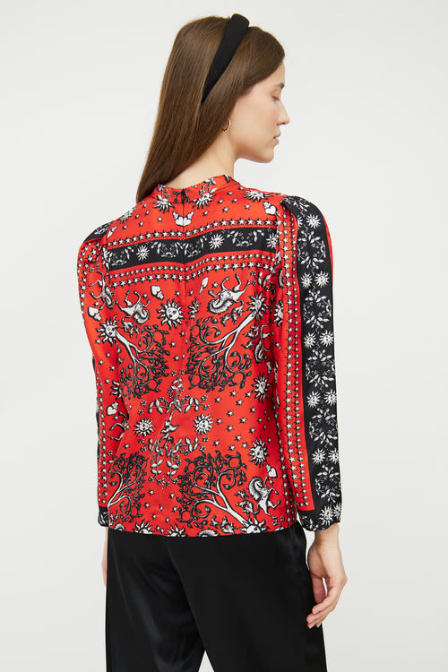 Red & Multi Patterned Silk Blouse Sandro