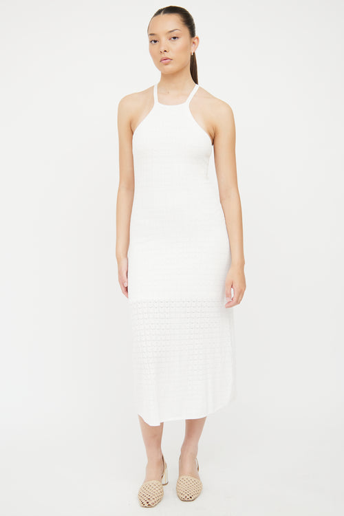 Sandro White Fitted Knit Maxi & Bead Detail Dress