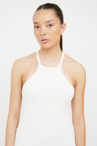 Sandro White Fitted Knit Maxi & Bead Detail Dress