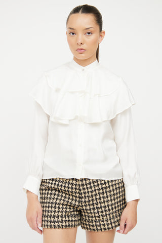 Sandro White Tiered Ruffle Blouse