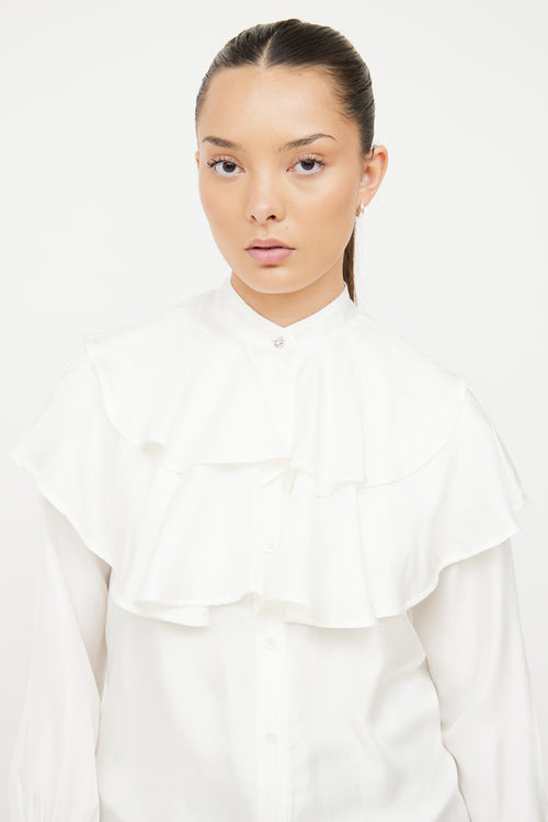 Sandro White Tiered Ruffle Blouse