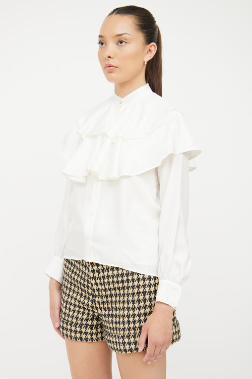 Sandro White Tiered Ruffle Blouse