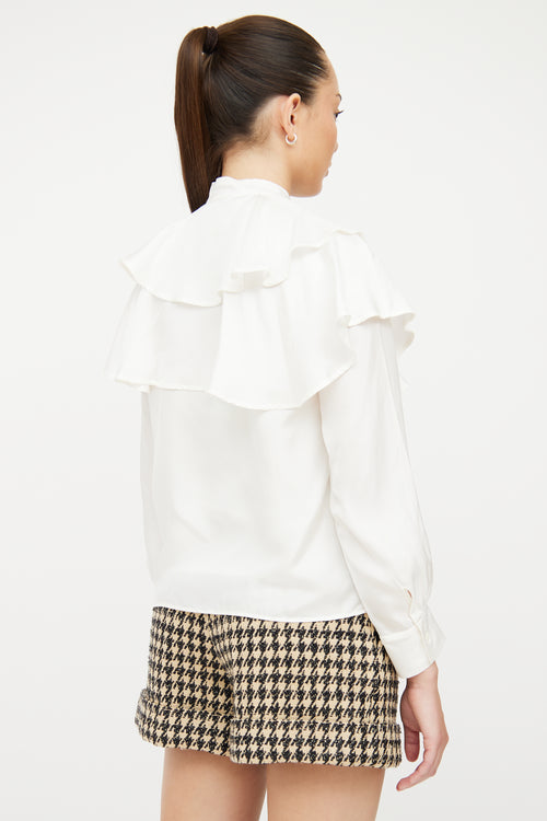 Sandro White Tiered Ruffle Blouse