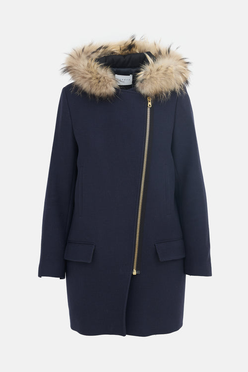 Sandro Wool Asymmetrical Zip Coat