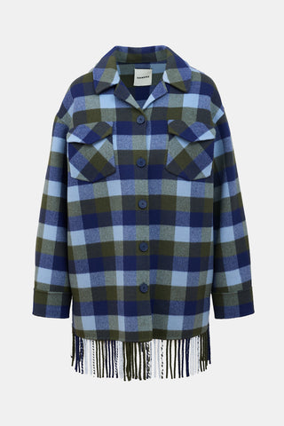 Sandro Wool Checked Fringe Jacket