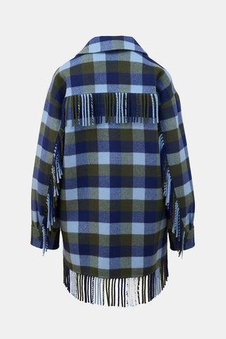 Sandro Wool Checked Fringe Jacket