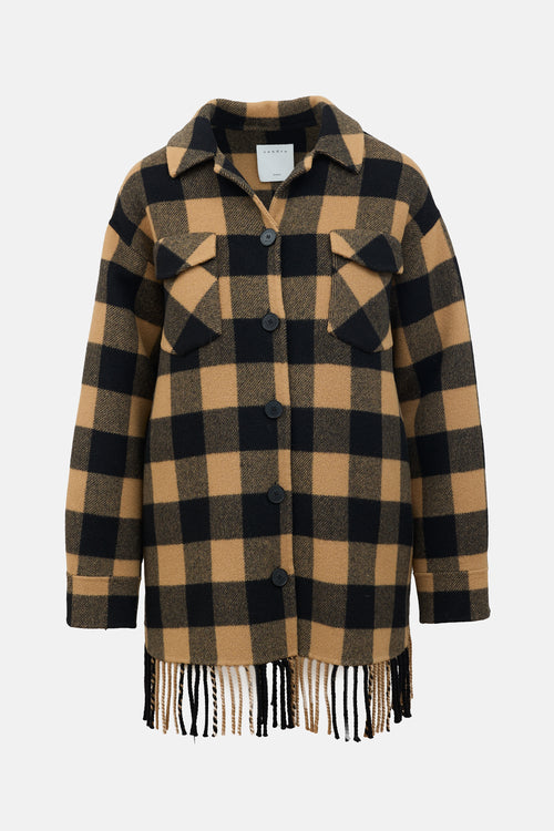 Sandro Wool Checked Fringe Jacket