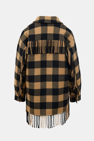 Sandro Wool Checked Fringe Jacket