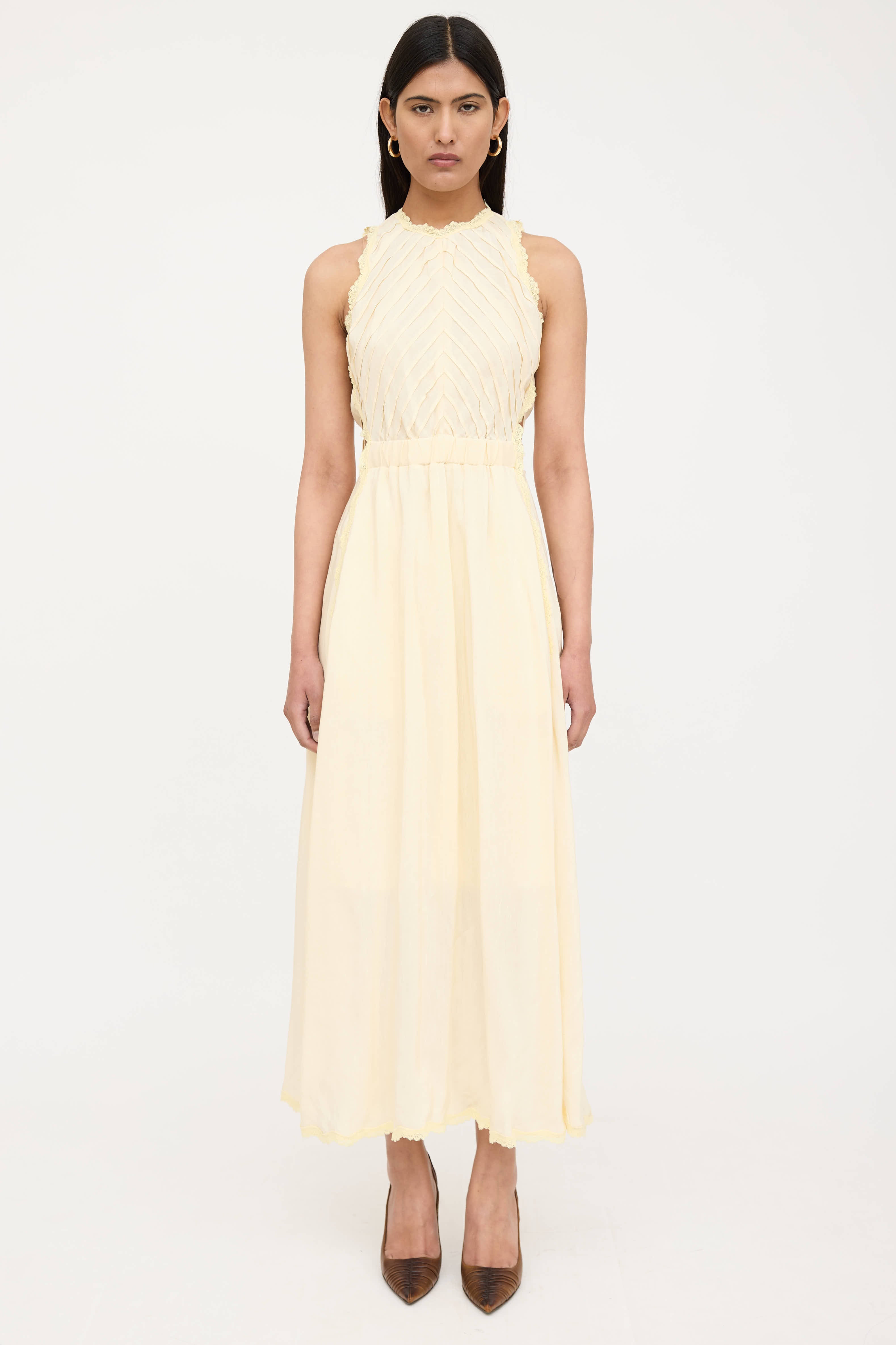 sandro yellow lace dress Trimmed linen maxi dress white / beige For Women