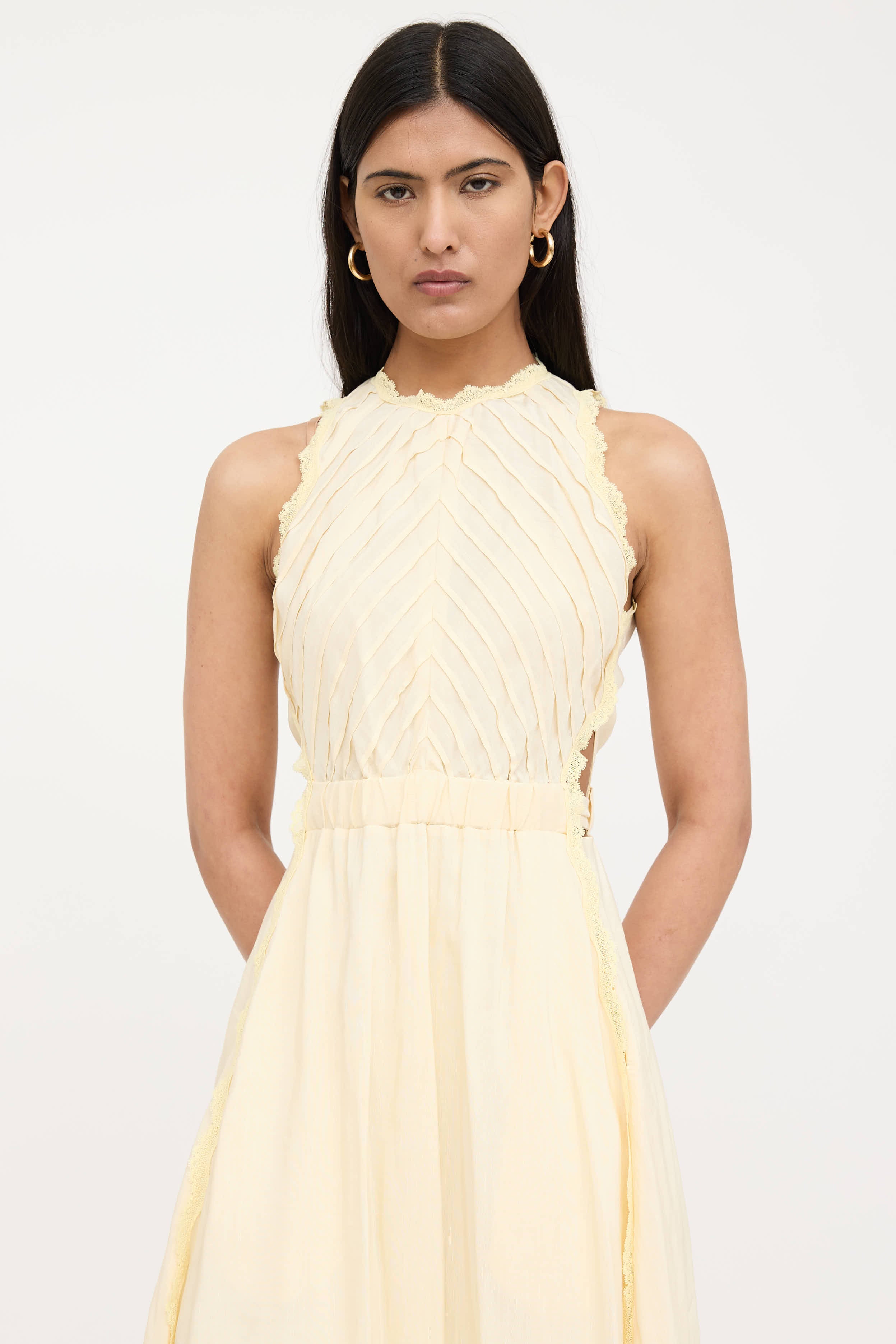 Sandro // Pleated Lace Trim Dress VSP Consignment Sandro // Pleated Lace Trim Dress VSP Consignment