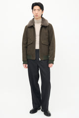 Sandro Green Wool & Sherpa Collar Jacket