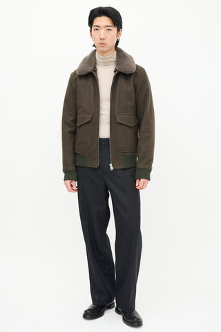 Sandro Green Wool & Sherpa Collar Jacket