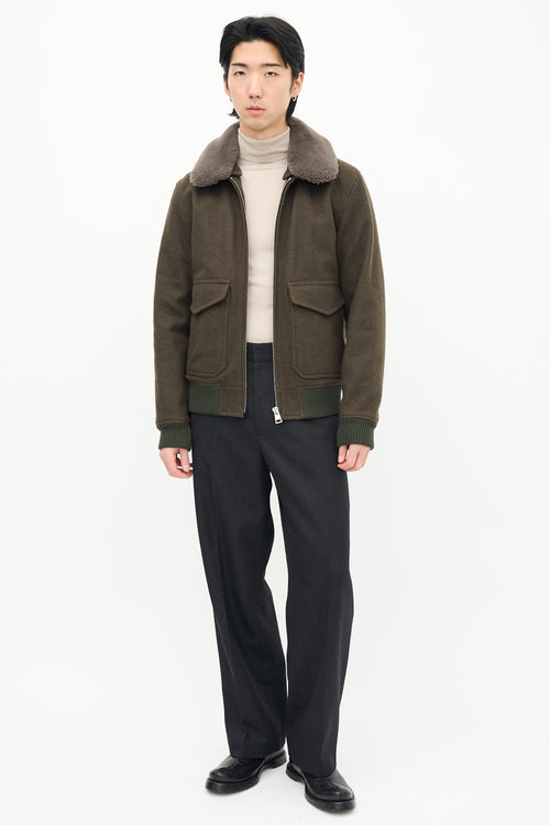 Sandro Green Wool & Sherpa Collar Jacket