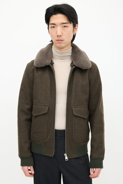 Sandro Green Wool & Sherpa Collar Jacket
