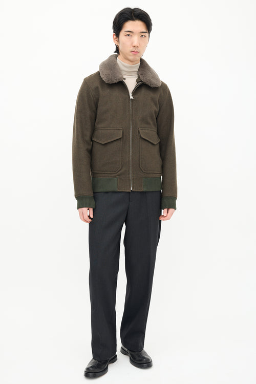 Sandro Green Wool & Sherpa Collar Jacket