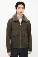 Sandro Green Wool & Sherpa Collar Jacket