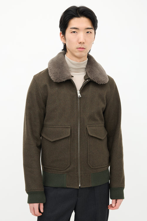 Sandro Green Wool & Sherpa Collar Jacket