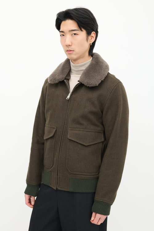 Sandro Green Wool & Sherpa Collar Jacket