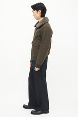 Sandro Green Wool & Sherpa Collar Jacket