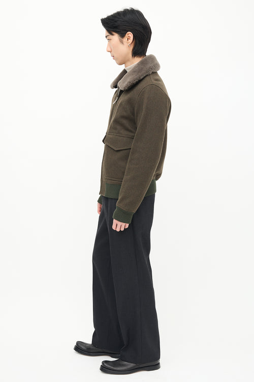 Sandro Green Wool & Sherpa Collar Jacket