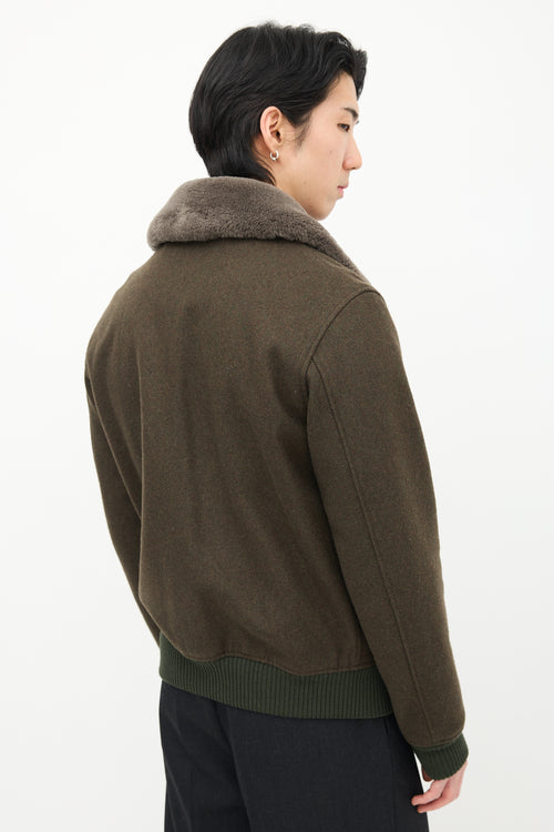 Sandro Green Wool & Sherpa Collar Jacket