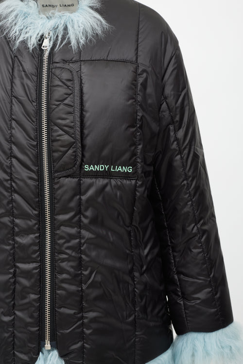 Sandy Liang Shearling Trim Puffer Jacket